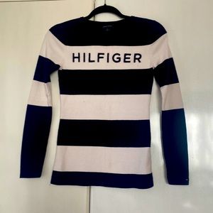 Tommy Hilfiger Navy Blue and White Striped Shirt